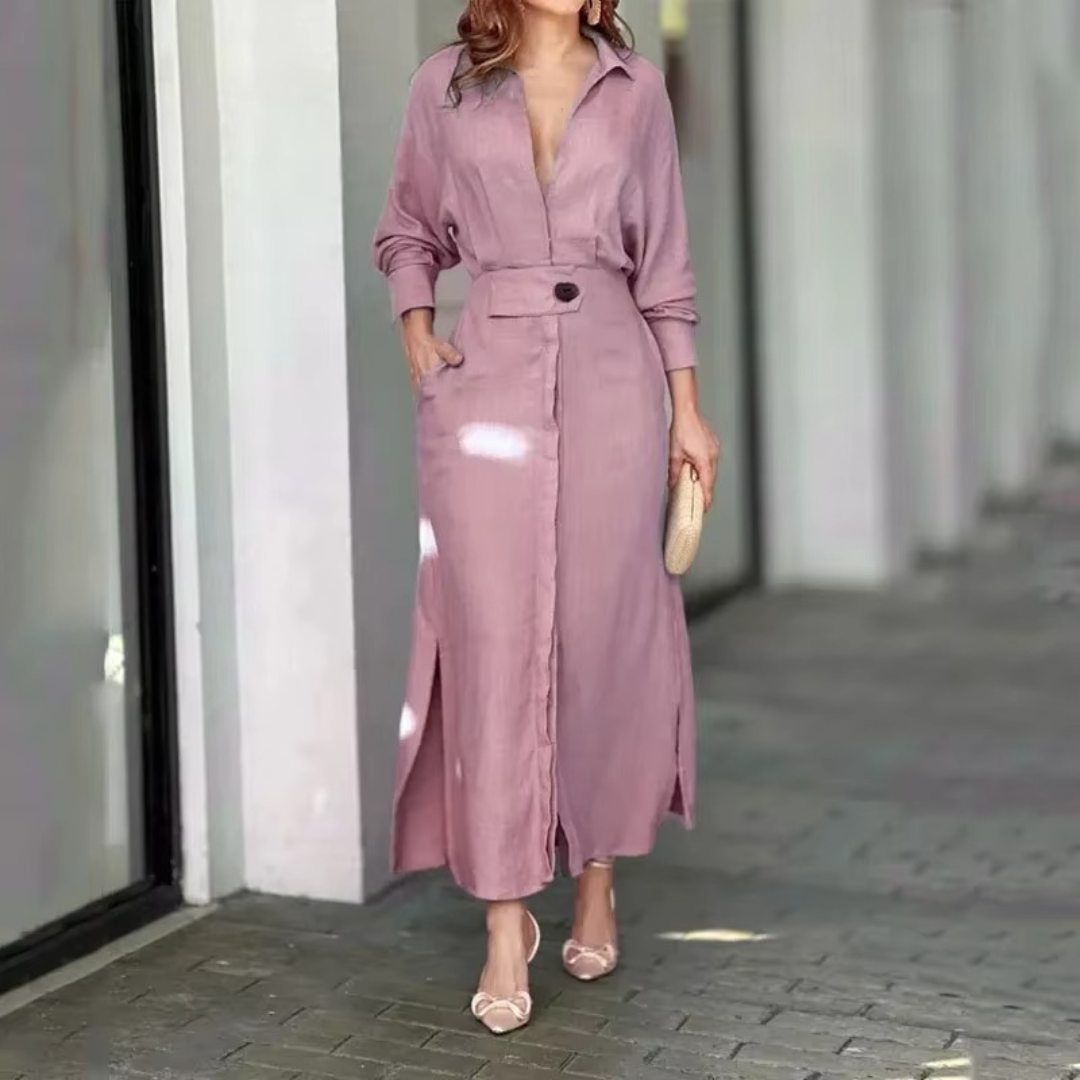 Maria | Sukienka maxi z bawełny i lnu w jednolitym kolorze