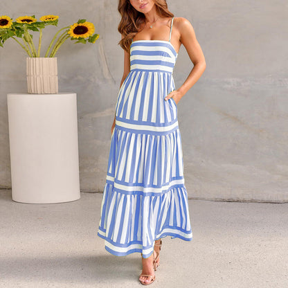 Raya – Letnia sukienka maxi w paski z kieszeniami