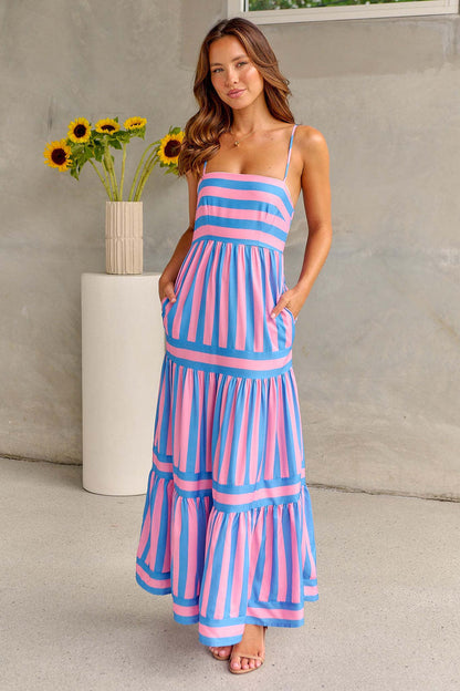 Raya – Letnia sukienka maxi w paski z kieszeniami