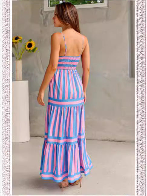 Raya – Letnia sukienka maxi w paski z kieszeniami